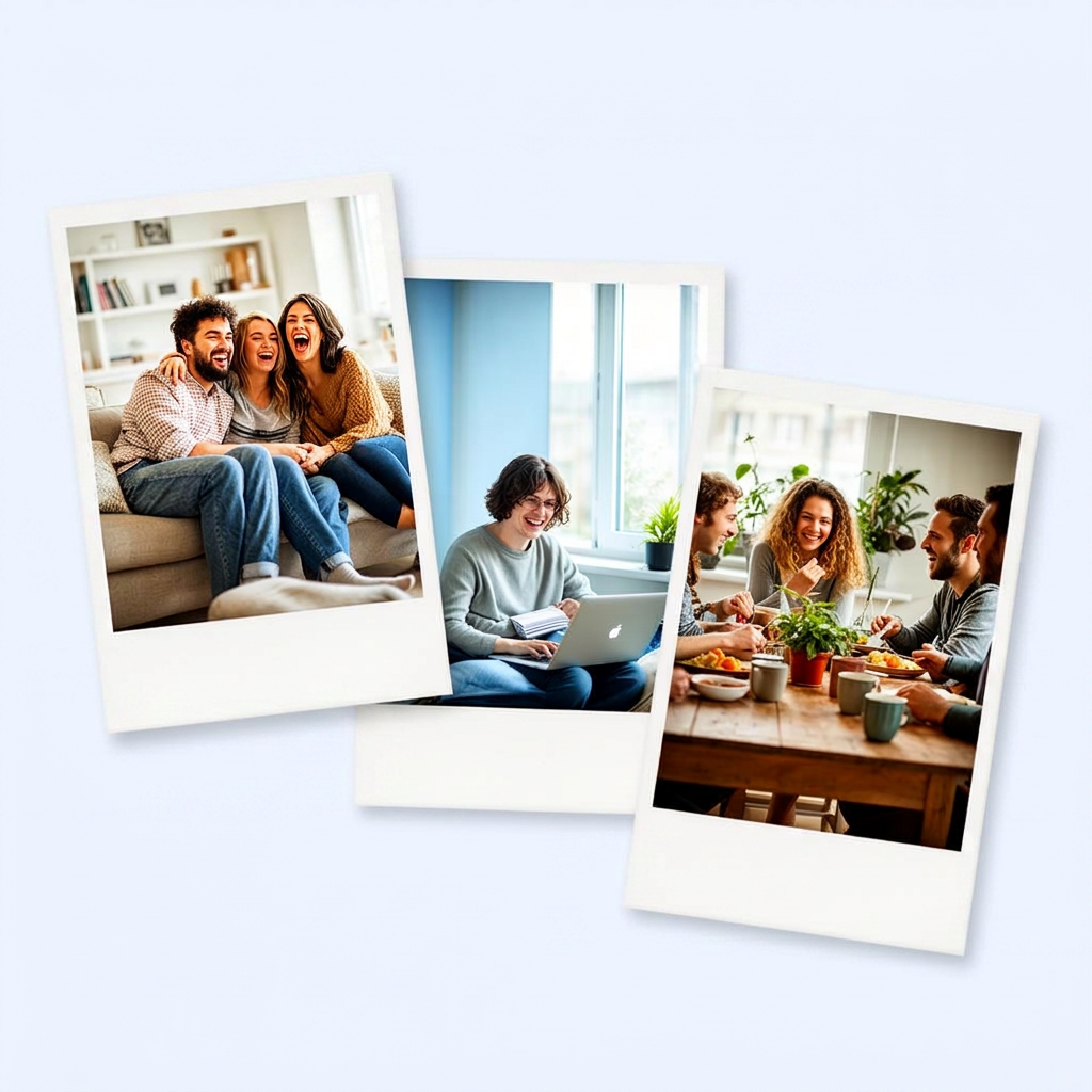 Colagem de fotos de amigos morando juntos