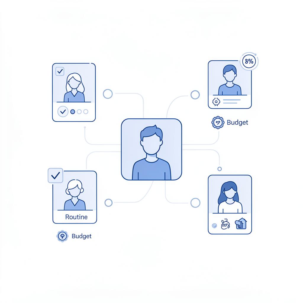Ilustração de perfis conectados por sinais de compatibilidade